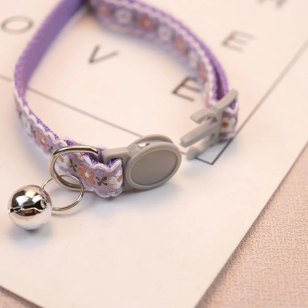 Fashion Floral Embroidered Cat Collars Adjustable Durable Pet Collars Cute Lace Collar With Bell Cat Supplies - Image 5