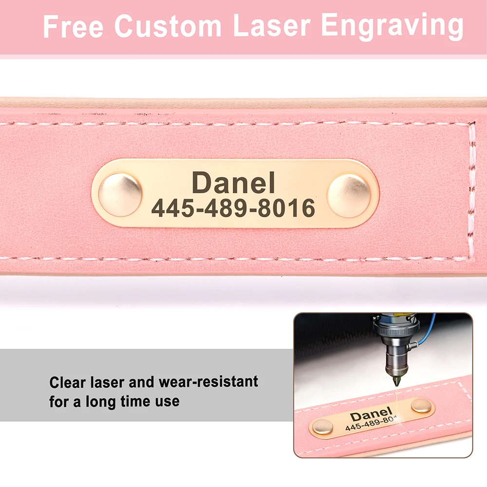 Customized Dog Collar PU Leather Dogs Collars Personalized Pet ID Name Necklace Free Engraving for Small Medium Large Dogs Pug - Image 4