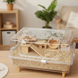 60cm Acrylic Hamster Cage, Large Transparent Habitat for Syrian Hamster & Mice, Spacious Villa-Style Chew-Proof Enclosure​