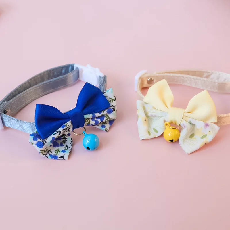 Bow Pet Collar, Cat Dog Collar Macaron Bell Safety Buckle Gradient Floral Bow Adjustable Knot Cat Collars for Kitten and Puppies - Image 6